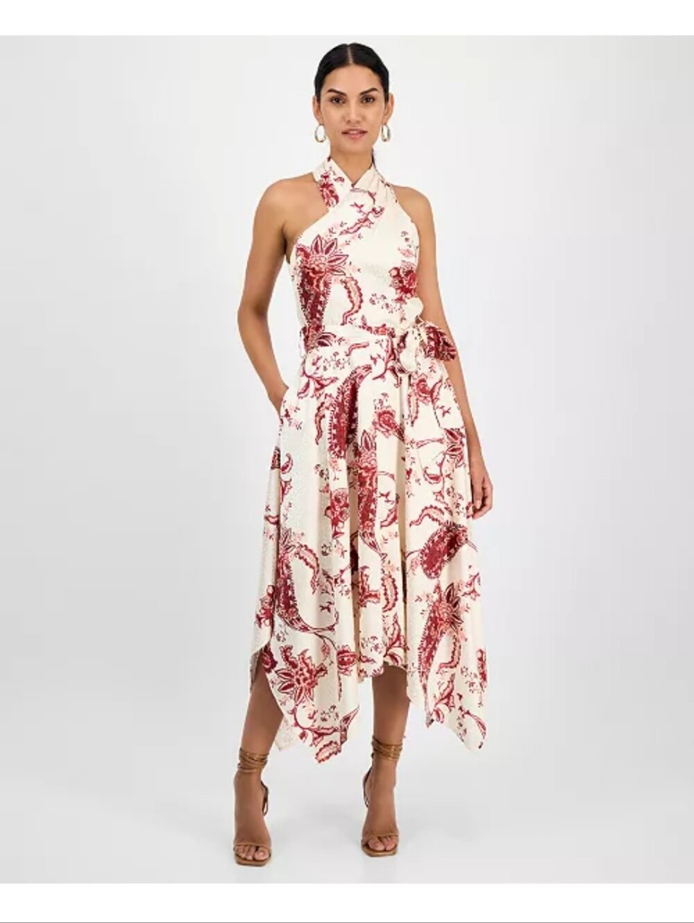 Rachel Rachel Roy NWT $169 Beige Burgundy Paisley Halter Maxi Dress Size 12 Boho